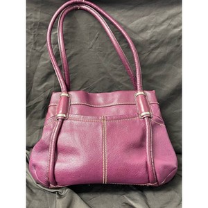 Purple Leather Shoulder Bag with Zip Pocket