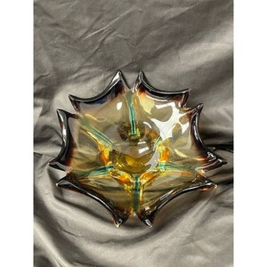 Amber Iridescent Art Glass Starburst Bowl