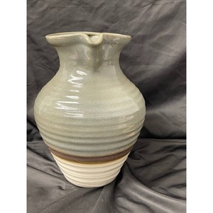 Haeger Gray Ceramic Pitcher Vase 1993, Ribbed 13 in