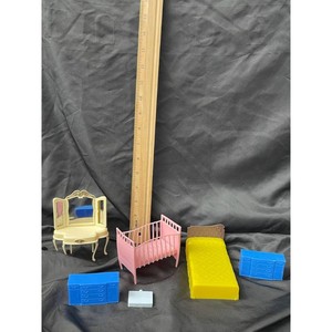 Vintage Plastic Dollhouse Furniture Set � 13 Pieces, Mixed Colors