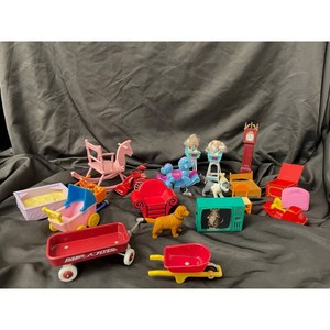 Vintage Plastic Dollhouse Furniture & Pets Play Set 18 Pieces