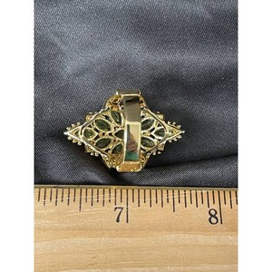 Gold Tone Green Crystal Floral Ring Adjustable