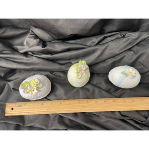Porcelain Pastel Floral Egg Trinket Boxes Set of 3