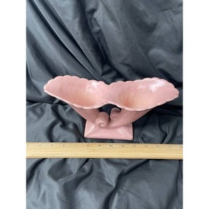 Pink Ceramic Double Horn Vase with Scalloped Rim