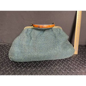 Teal Woven Fabric Clutch Purse with Tortoiseshell Handle
