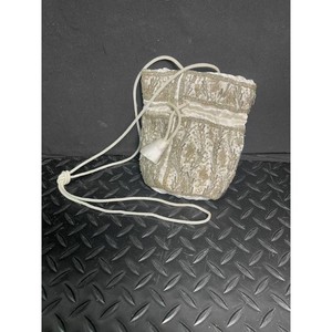 Ivory Satin Beaded Drawstring Bucket Bag