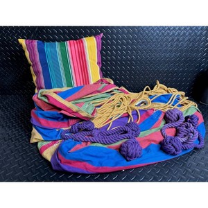 Multi-Color Striped Throw Pillow with Blanket and Macrame Cord Set