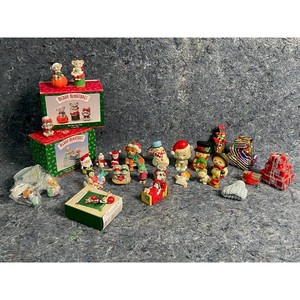 Vintage Ceramic Merry Miniatures Christmas Figurine Lot - Bears, Santa