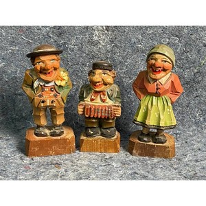 Painted Wood Folk Art Village Figurines Set of 3 � Man, Woman, Child