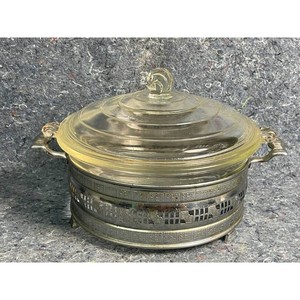 Clear Glass Pewter Base Covered Sugar Bowl with Lid