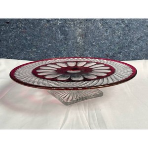 Ruby Red & Clear Pressed Glass Charger Plate with Pedestal Base
