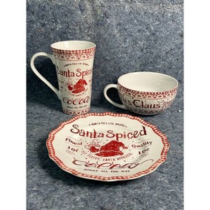 North Pole Ltd. Brand Red White Ceramic Santa Spice Cocoa Mug, Cup & Plate Set
