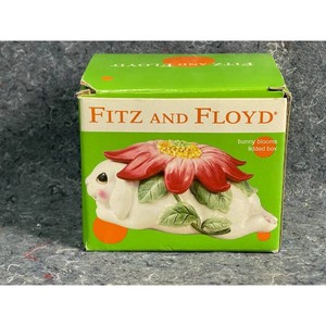Fitz and Floyd Ceramic Bunny with Sunflower Trinket Dish - Cottagecore Decor