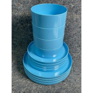 Blue Plastic Round Storage Canisters with Lids, 4 Pieces
