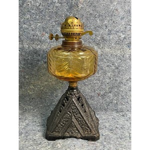 Amber Glass & Brass Decorative Table Lamp  Oil Burner Base