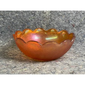 Amber Iridescent Glass Scalloped Serving Dish Bowl - Carnival Style