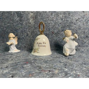 Porcelain 50th Anniversary Bell with Angel Figurines, 3 Pieces