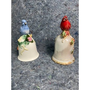 Porcelain Bird Bell Pair � Blue and Red Floral 2 Pieces