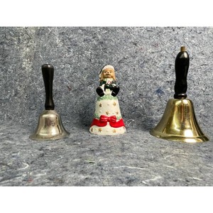 Ceramic Christmas Dog Bell Figurine Set with Brass Bells, 3 Pieces