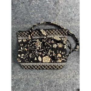 Quilted Black Floral Tote Bag with Shoulder Strap