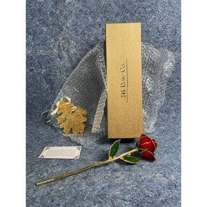 24k Rose Co. Gold-Dipped Red Rose Stem and Oak Leaf Ornament