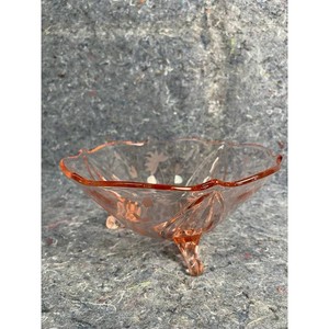 Vintage Pink Cut Glass Footed Bowl with Floral Etching