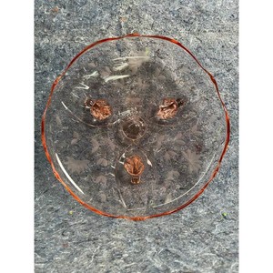 Pink Clear Glass Footed Bowl with Floral Etching