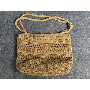 Lina Tan Crochet Shoulder Bag with Floral Lining