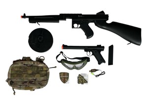 Airsoft Gun Lot - M1A1-Style Tommy Gun and SOCOM Gear, Gemtech High-Power 400 FPS Oasis Gas Pistol, and Accessories
