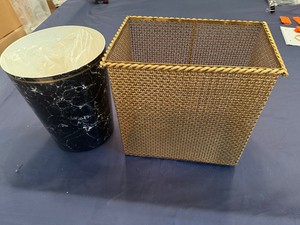 Two Trash Containers - Round Black 8 Diameter x 10 Tall, Rectangular 11 x 7 x 11
