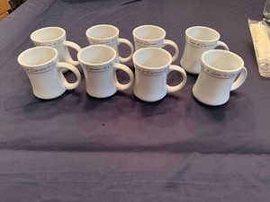 Joe MSC Cafe Bistro White Coffee Tea Cappuccino Espresso Mugs Set of Eight (matches lot 61 Coffee Storage Containers)