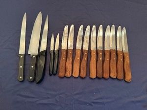 Set of 10 Tramontina Steak Knives, Three Kitchen Knives and Pairing Knives
