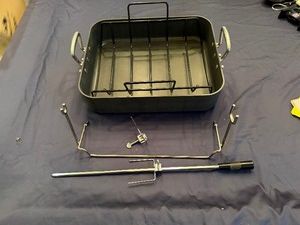 Roasting Pan with a Rotisserie Spit and Rack Assembly