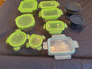 Snapware Glass Storage Bowls with Snap on Lids, Oven Safe, Airtight - Set of Seven with Two Anchor Hocking Glass Storage Bowls