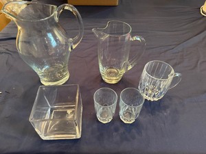 Glassware - Two Glass Pitchers with Miscellaneous Glassware