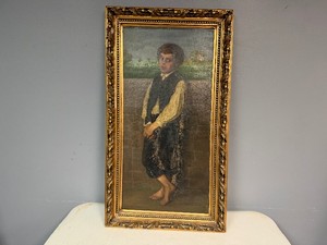19th Century Genre Painting - BarefootStreet Urchin or Peasant Boy with Ornate Gold Frame 16.5 w X 29.5 T x 2 D (No signature or date visible)