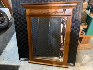 Vintage 1970s1980s Rustic Knotty Pine Wall Mirror, Crown Molding Header and Ledge at the Base. 36 14 w x 47 t x 1 d