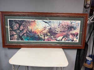 Horizontal Panoramic Scenic Nature Landscape featuring Trees with Autumn Foliage, Dark Toned Wood Frame (61 w x 26 t x 1 d)