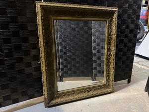 Antique-Style Rectangular Wall Mirror with Ornate, Gold-Gilt Carved Wood Frame (32 12 wide x 28 tall x 1 deep)