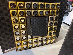 Vintage Geometric Metal Wall Mirror (32 wide x 32 tall x 1 deep)