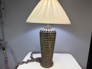 Decorative Table Lamp with Urn-Shaped Metal Base with a Woven Lattice Design (32 tall, 8 base)