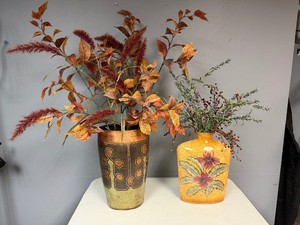 Two Decorative Vases with Beautiful Artificial Autumn Foliage