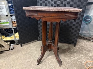 Vintage Victorian East-lake Style Walnut and Marble-Top Parlor Table