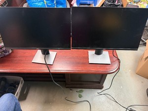 Two Dell 2018 Flat Panel 24 Monitors with Power Cord and Pedestal Stands