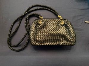 Signature Woven Leather Shoulder Bag with Gold Tone Hardware (in Excellent Condition)