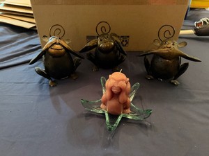 Set of Three Metal Monkey Tealight Candle Holders See No Evil, Hear No Evil, Speak No Evil and See No Evil Monkey Candle with Star Shaped Glass Holder