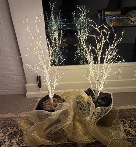 Two Designer Lighted Artificial Twig Trees 4