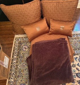 Hotel Collection Queen Sized Light Brown Comforter with Pillows and Berkshire Life Super Soft Blanket