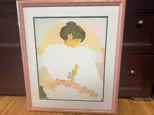 Vintage Framed Print by Hawaiian Artist Diana Hansen-Young Seated Halau Dancer 1986 (23.5 x 27.5 x 1)