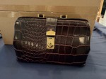 Vintage Crocodile-Embossed Leather Doctor's Bag with Brass Hardware, Lock and Key and Jeweld Stethoscope